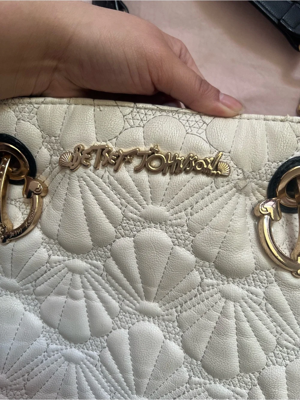 Betsey Johnson Seashell Cream Quilted Tote with Gold Hardware